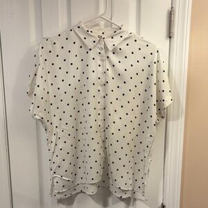 Uniqlo Polka Dot Button-Front Short Sleeve Blouse - White/Black